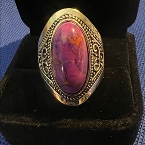 Elegant Silver Pink / Purple Women's Ring